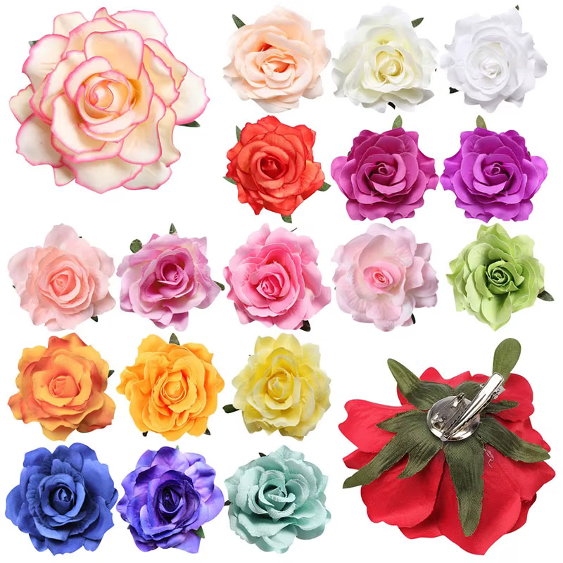 Pinces à cheveux fleur rose pour femmes et filles
