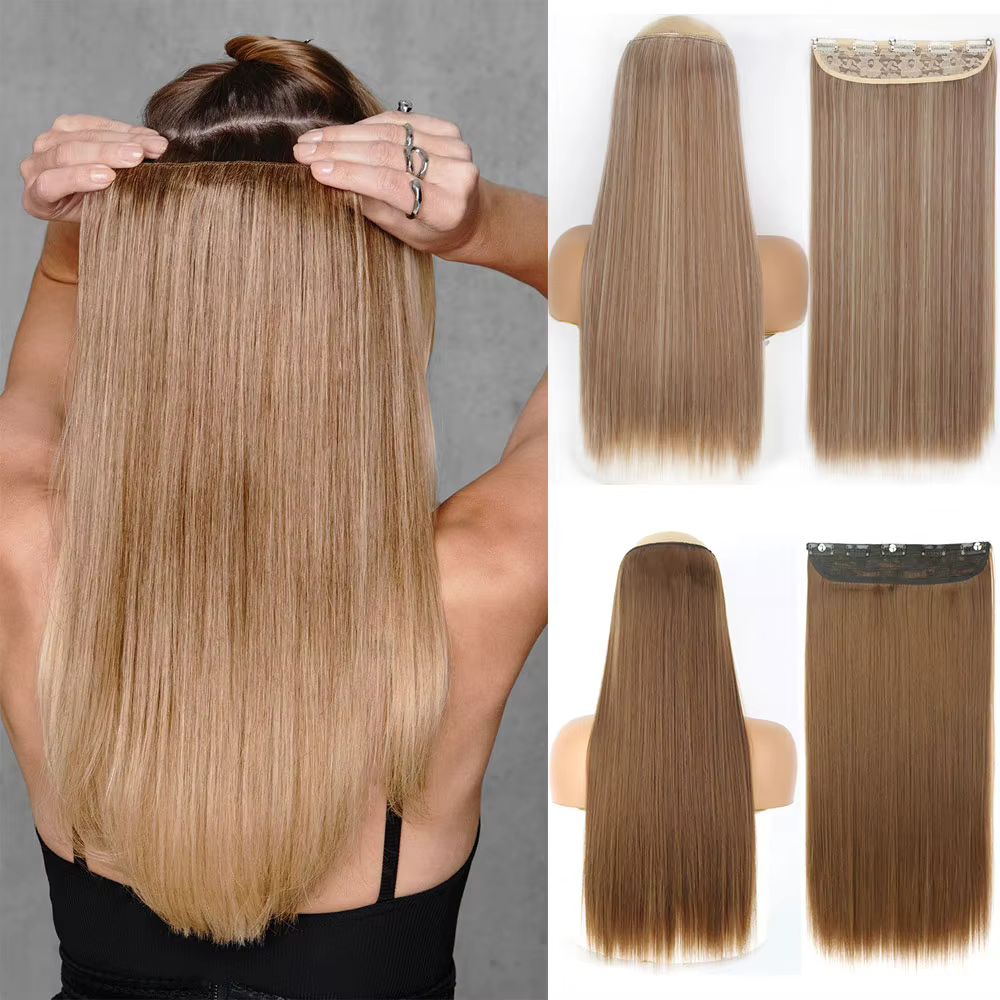 MERISIHAIR cheveux synthétiques longs raides 5 Clips Extensions Clips en Fiber haute température postiche noir brun
