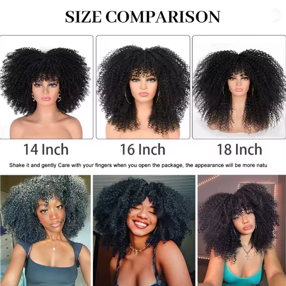 Perruque Afro Bouclée Synthétique avec Frange
