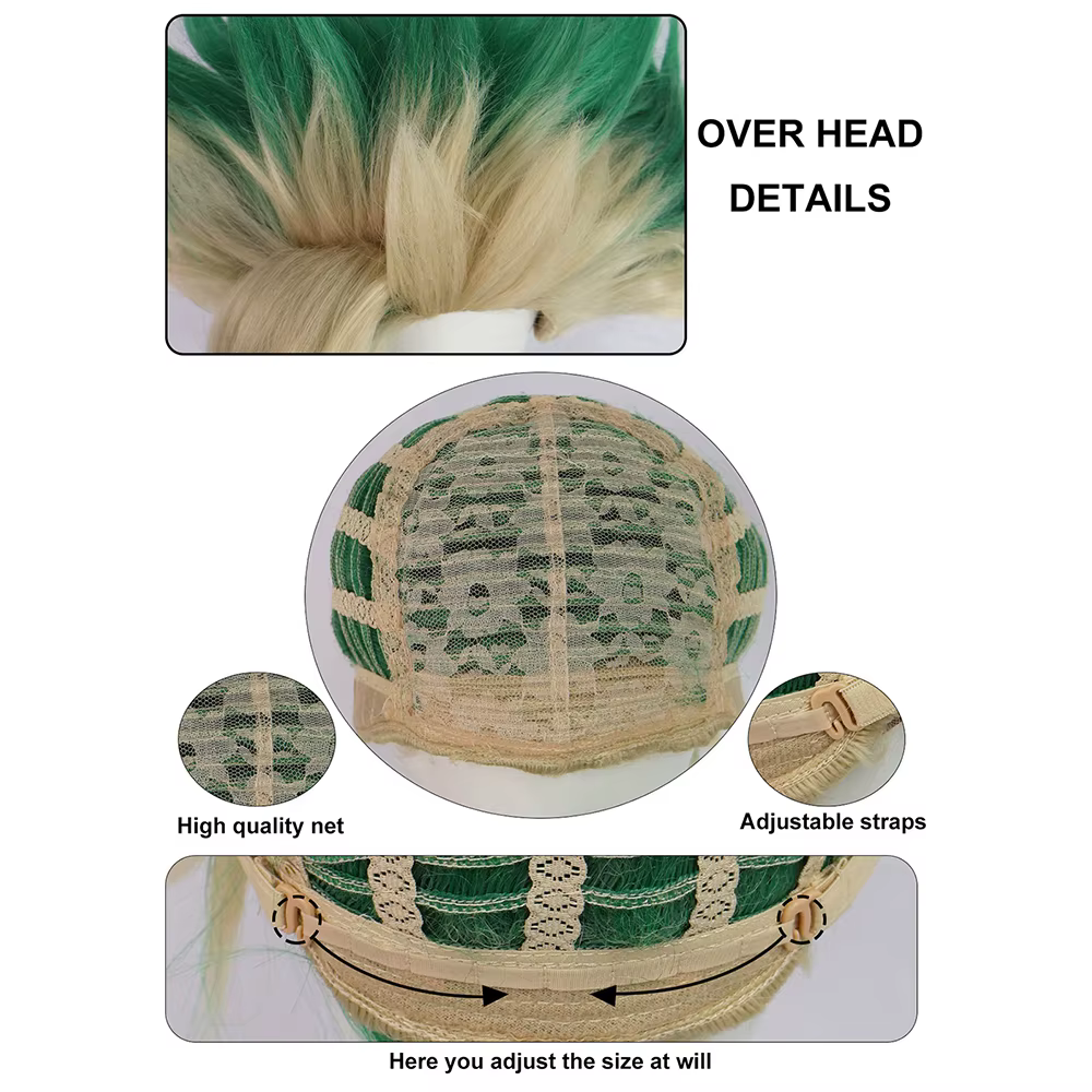 Anime Ishigami Senku ‌ ‌ Cosplay cheveux synthétiques Dr.Stone vert dégradé adapté aux fêtes quotidiennes jeu de rôle