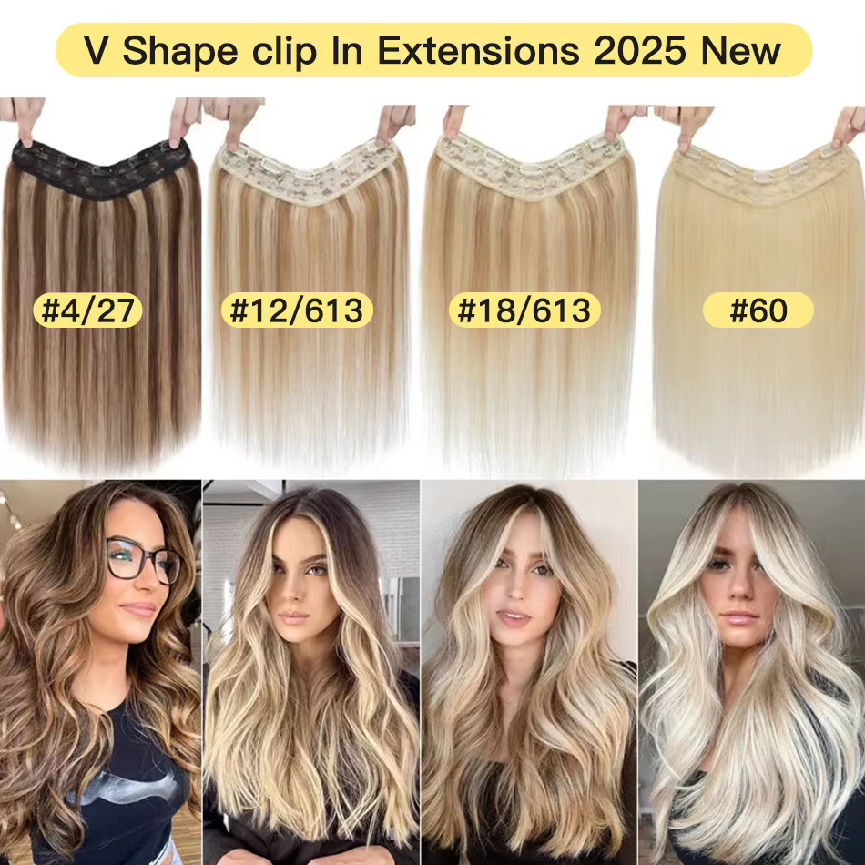 YELO 12 "-26" pince en forme de V dans les Extensions de cheveux vrais