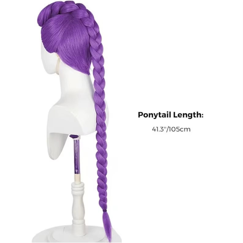 Perruque de cosplay : soie tressée violette résistante à la chaleur, réglable