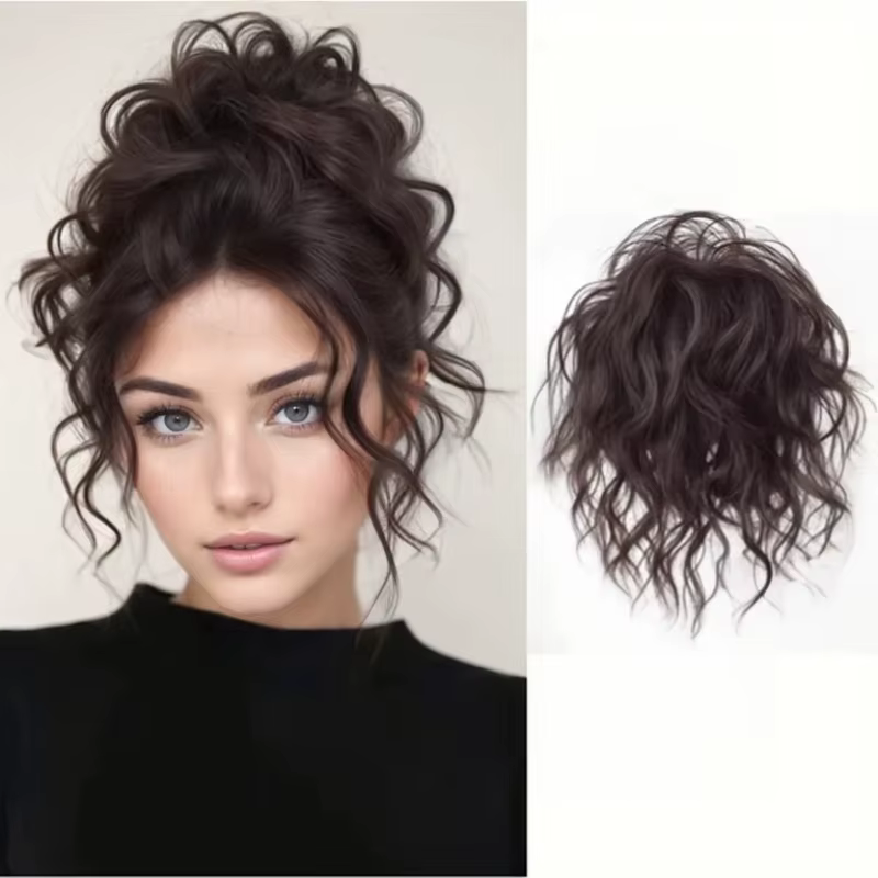 Chignon élégant en laine bouclée synthétique avec élastique