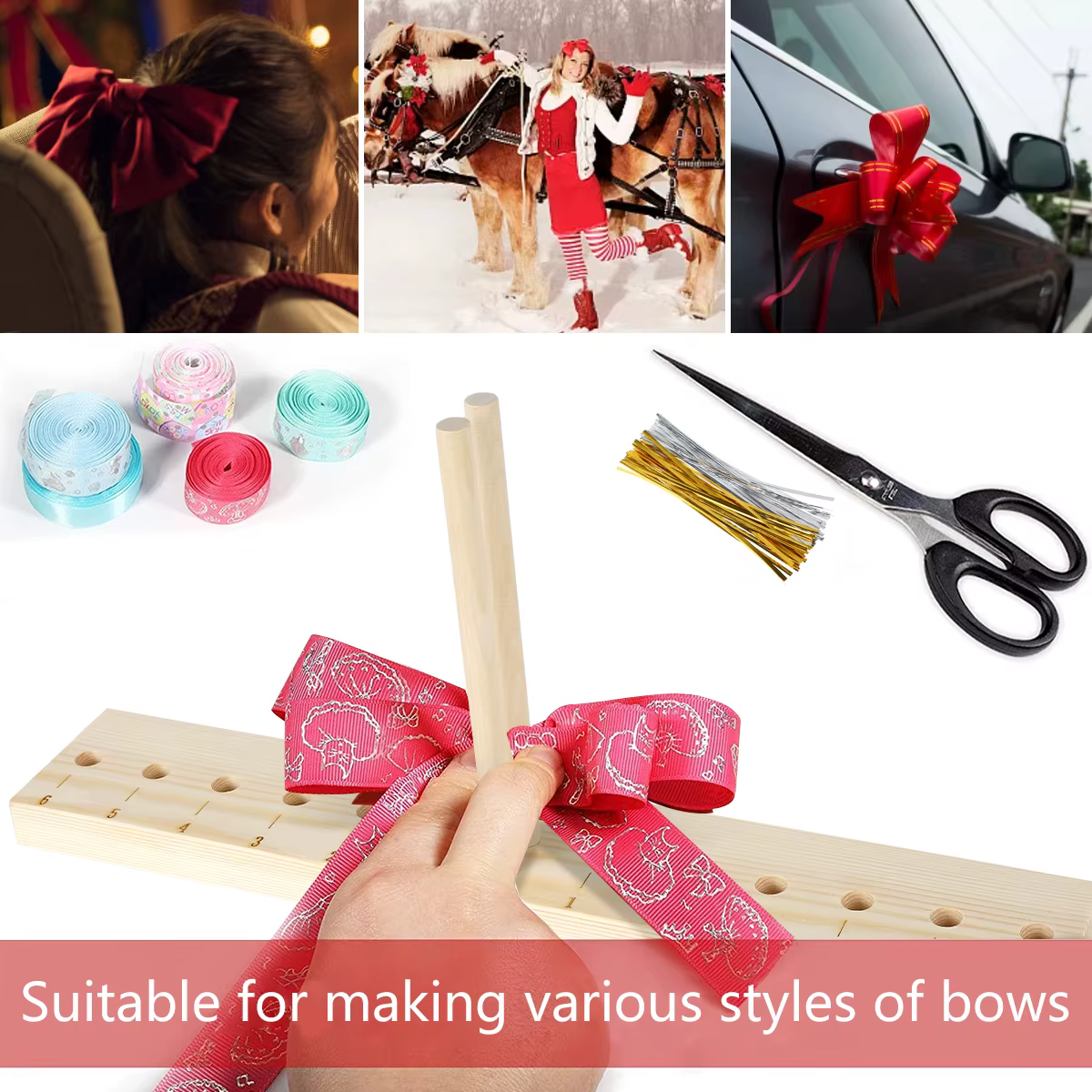 Fabricant d'arc étendu pour couronnes de ruban, outil de fabrication d'arcs en bois, nœuds de cheveux, Corsages, couronnes de vacances pour décoration de fête de noël