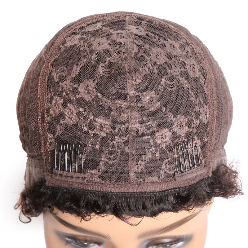 Perruques courtes crépues bouclées cheveux humains coupe lutin