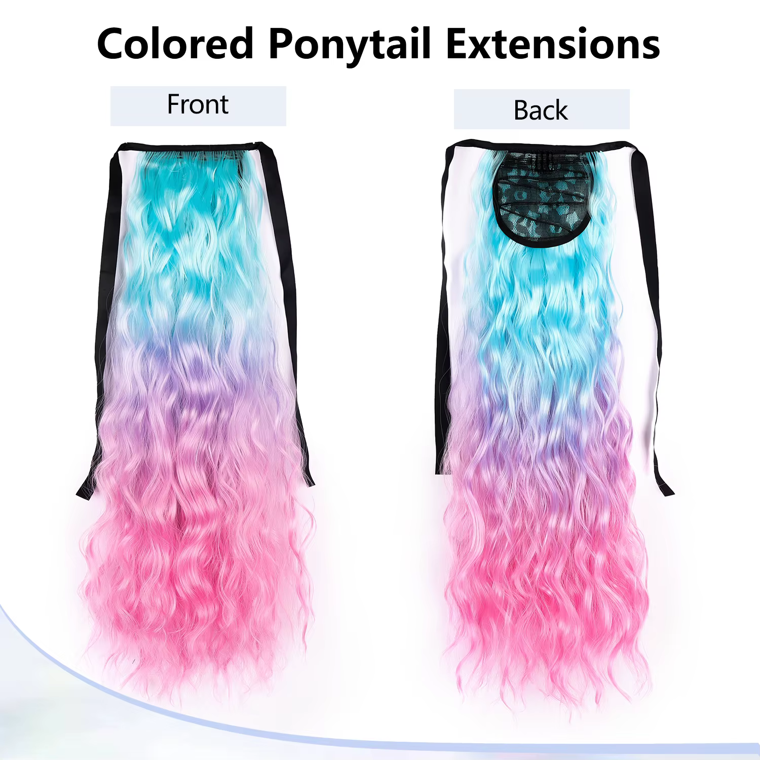 Extensions de queue de cheval colorées synthétiques bleu violet rose Ombre couleur vague d'eau