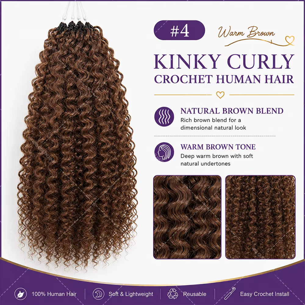 Extensions de cheveux humains bouclés bruns à ondulations profondes