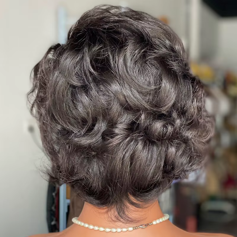 200% densité haute qualité bouclés coupe lutin 13x4 dentelle frontale ondulée perruques cheveux humains vierges doux aspect naturel facile Style confort