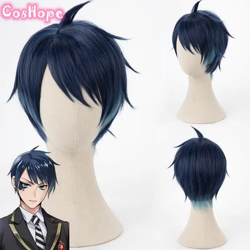 Deuce Spade-Perruque Cosplay Synthétique Courte Bleue pour Homme