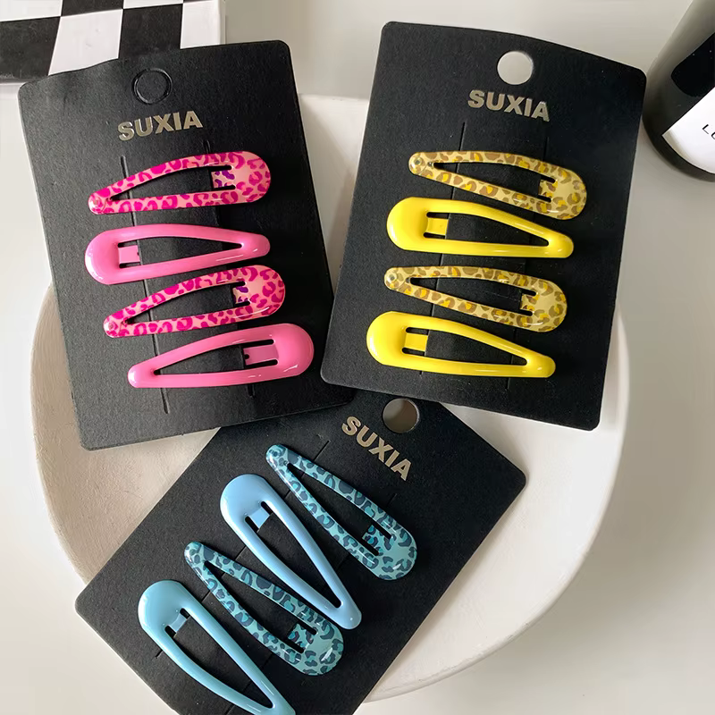 4 pièces mode imprimé léopard enfants fille pince à cheveux simplicité couleur bonbon Barrettes