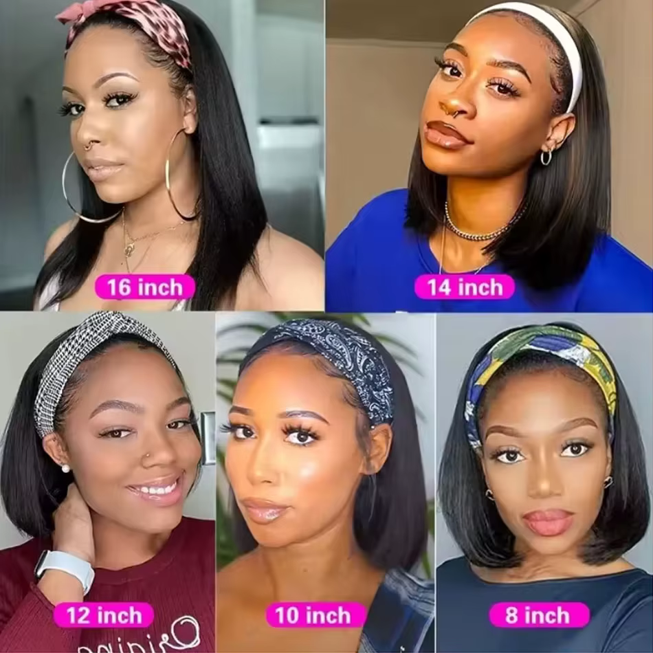 Bandeau perruques cheveux humains droite courte Bob sans colle