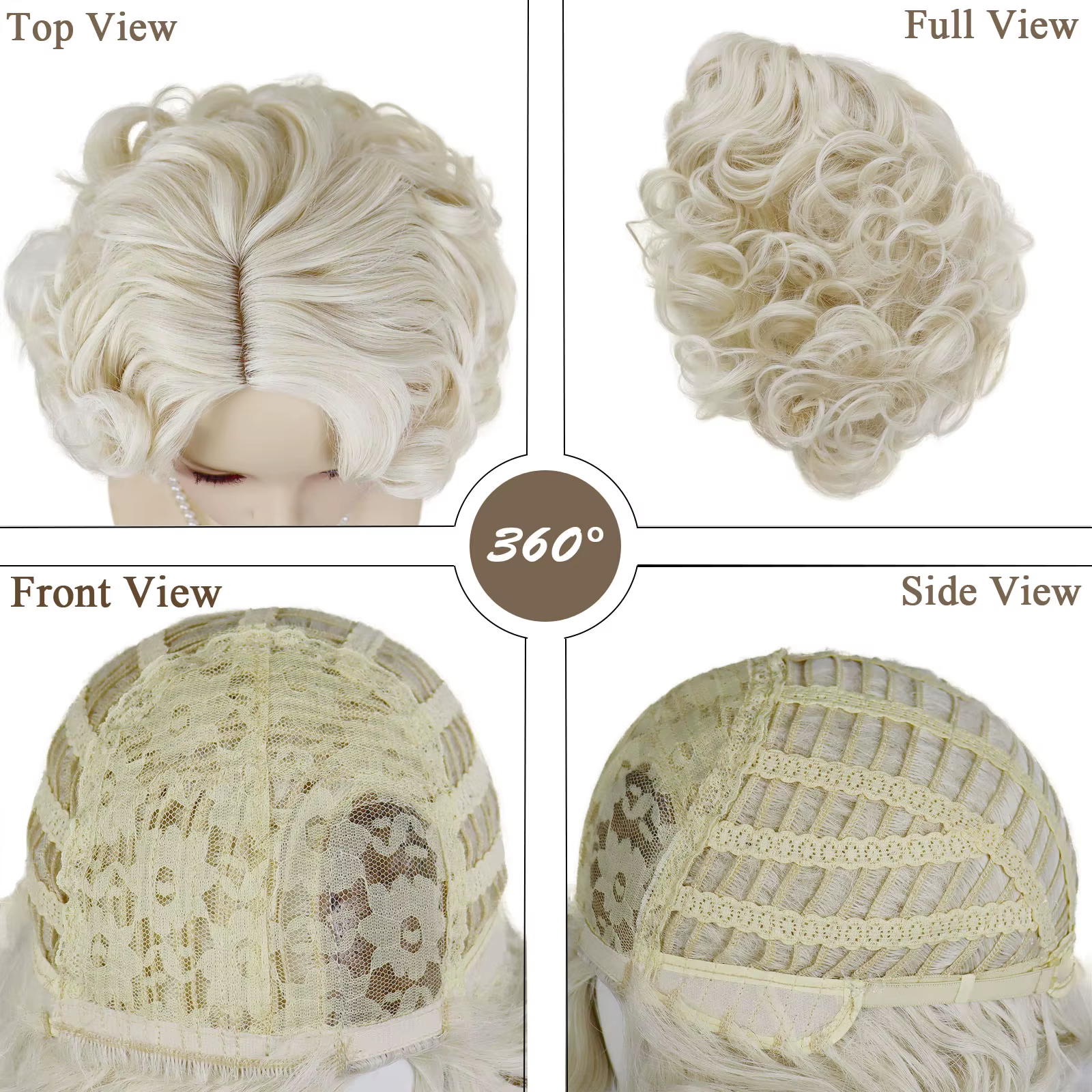 Perruque synthétique bouclée courte Blonde platine