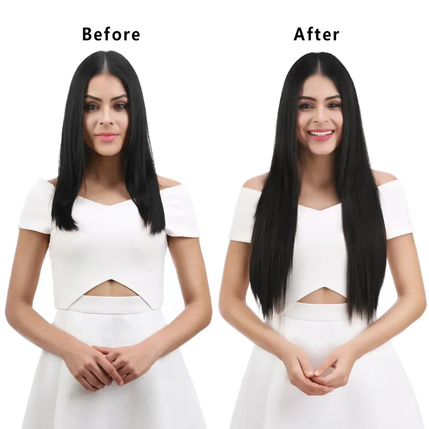 Extensions de cheveux noirs 24 "/60 cm 6 pièces/ensemble femmes longue ligne droite synthétique pleine tête pince 16