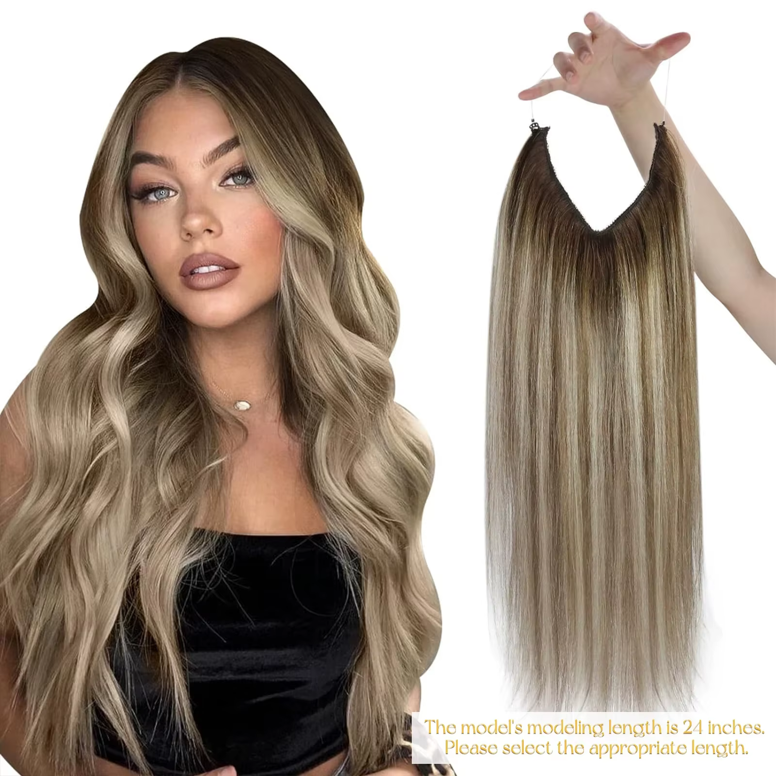 VeSunny ligne de poisson fil d'extension de cheveux humains cheveux naturels une pièce fil Invisible trame de cheveux avec 2 Clips blond doux Remy cheveux