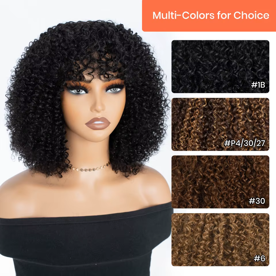 Perruques Bob Courtes Bouclées en Cheveux Humains