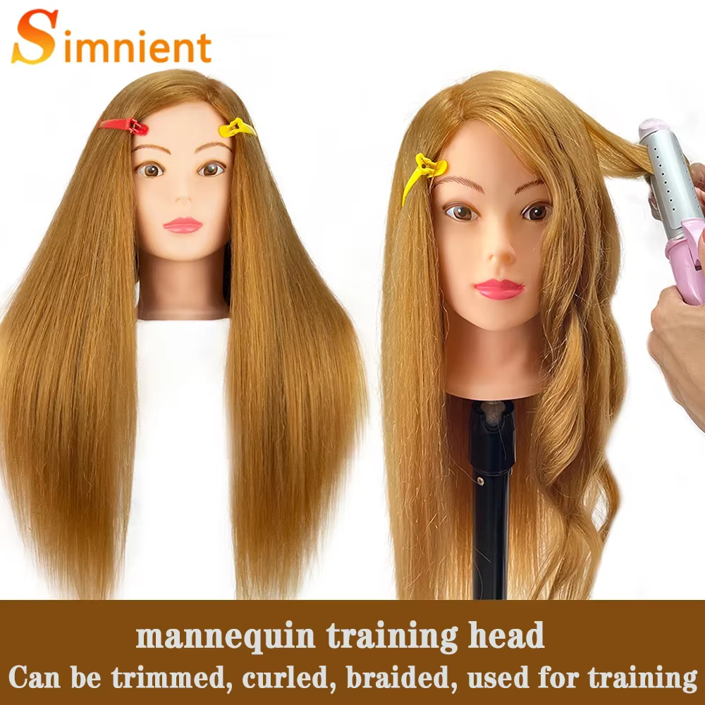 Kit de tête de mannequin pour la pratique de la coiffure, 85% vrais cheveux, tête de beurre, formation professionnelle, coiffage, chaud, boucle, fer à lisser