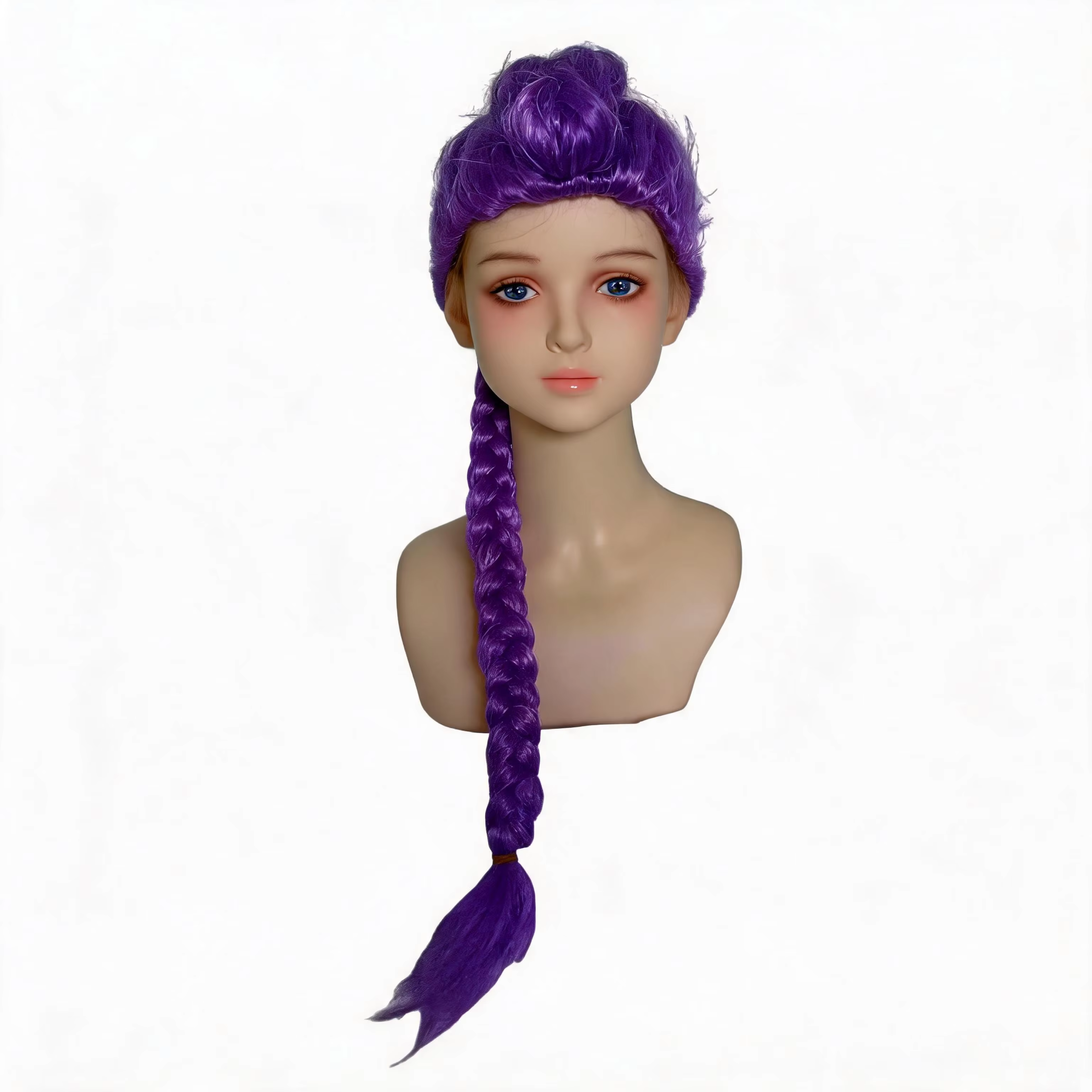 Perruque longue tressée violette avec queue de cheval latérale pour enfants