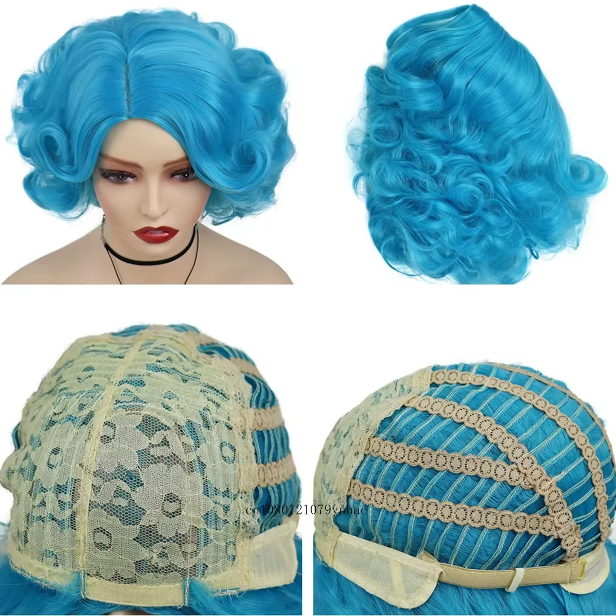 Perruques synthétiques courtes et bouclées bleues pour femmes et filles