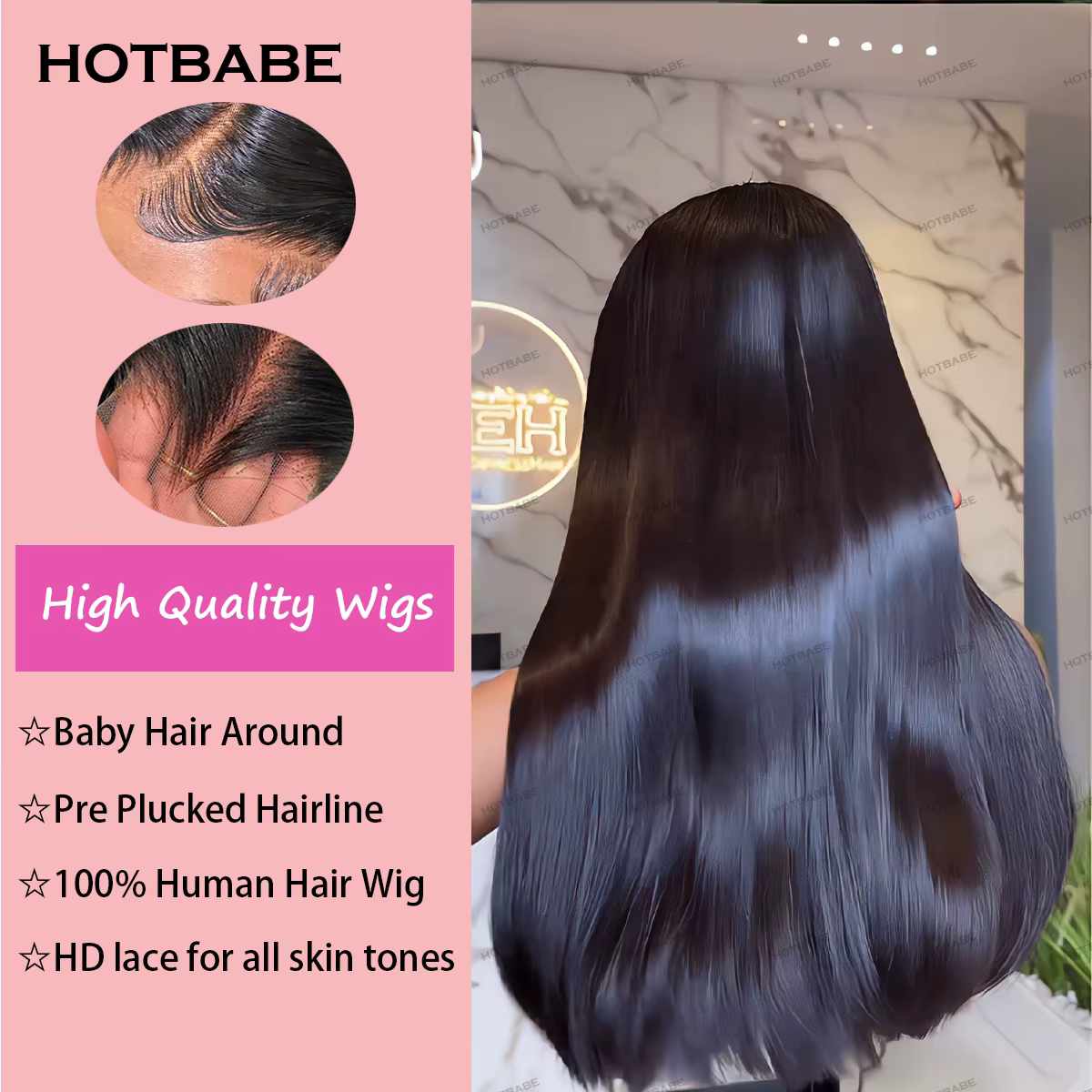 36 pouces perruques de cheveux humains droites soyeux droite 13 × 6 HD dentelle frontale perruque brésilienne