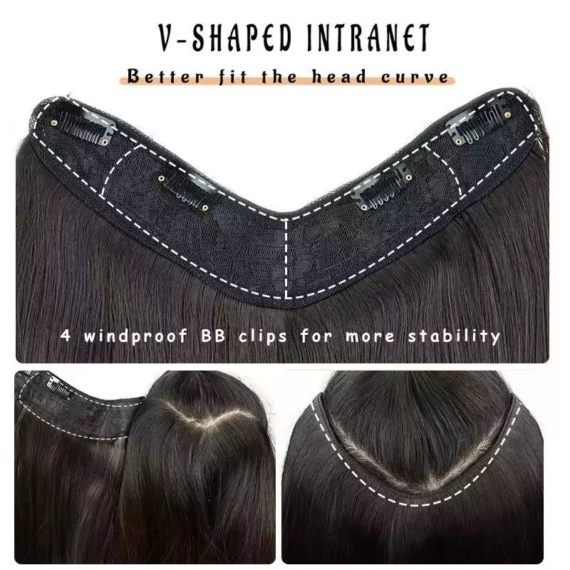 22/24 pouces synthétique en forme de V couches 4 Clips longue Extension de cheveux raides mode postiche Invisible perruque pour les femmes