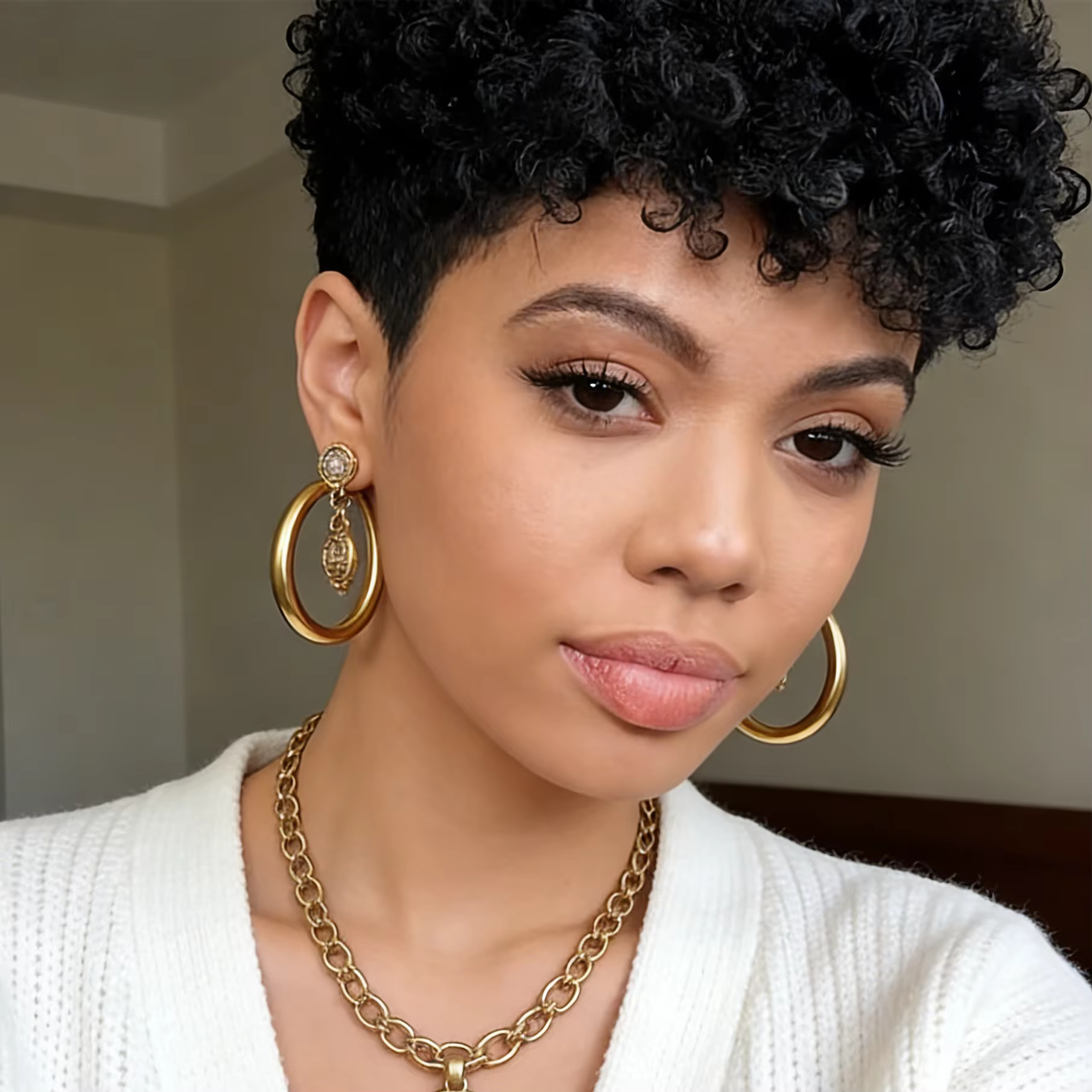 Perruque Courte Bouclée Pixie en Cheveux Humains pour Femme