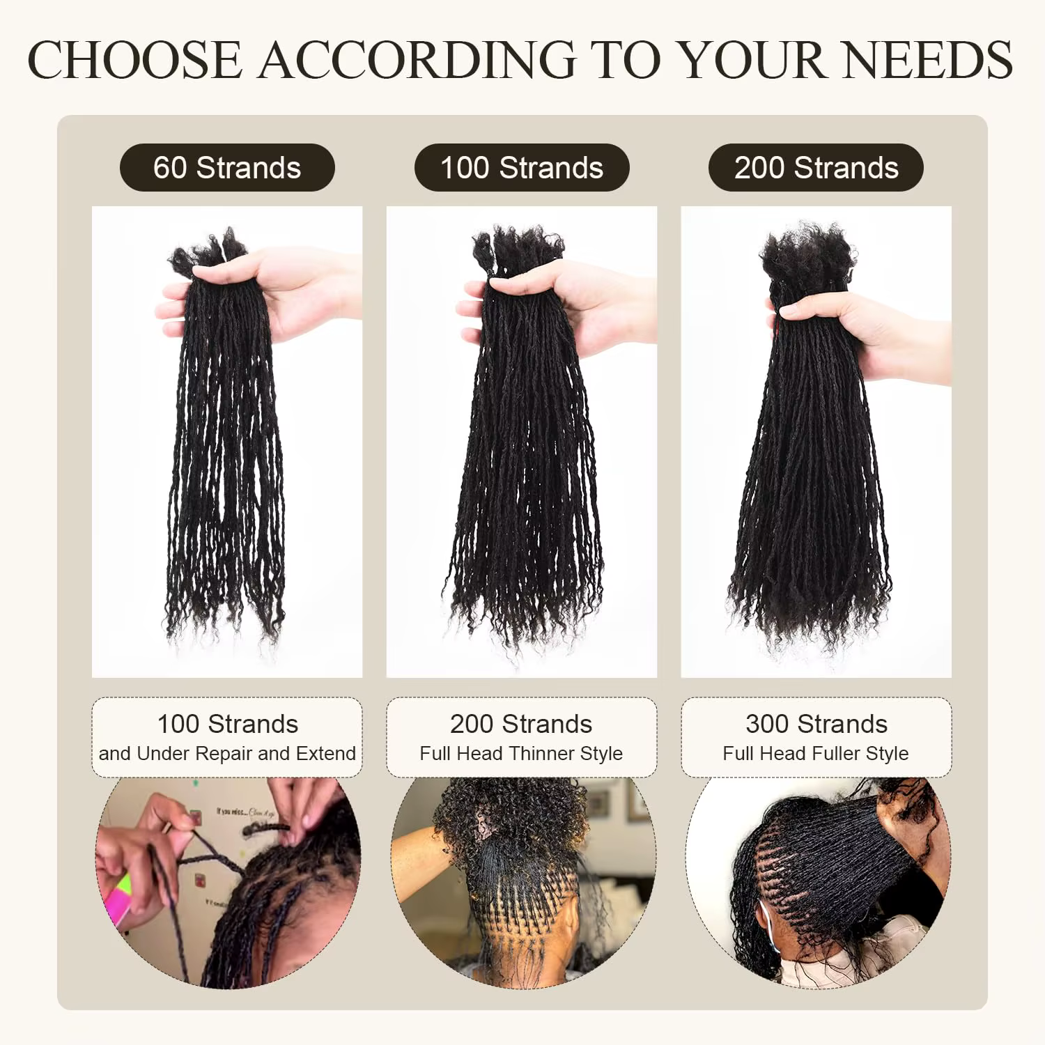 8-12 pouces 0.2 cm fait à la main Inter Loc Extension Sisterlocks 100% vrais cheveux humains Permanent Micro Locs Extensions doux Dreadlock