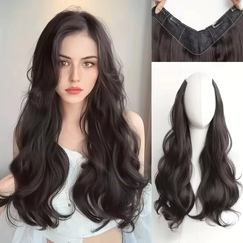 Extensions de cheveux synthétiques invisibles à longues vagues – Look