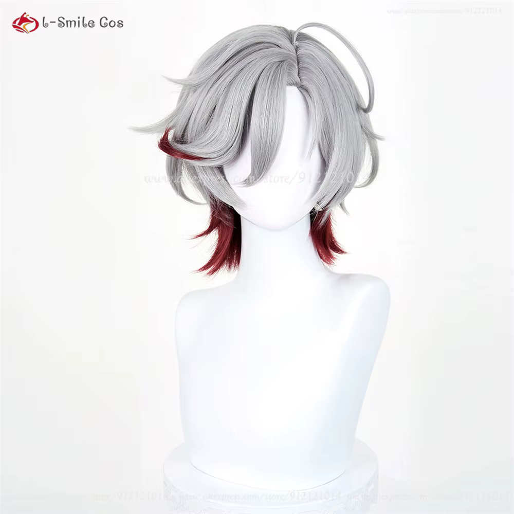 Illuga Cosplay perruque 35 cm argent gris rouge perruques mixtes pour hommes
