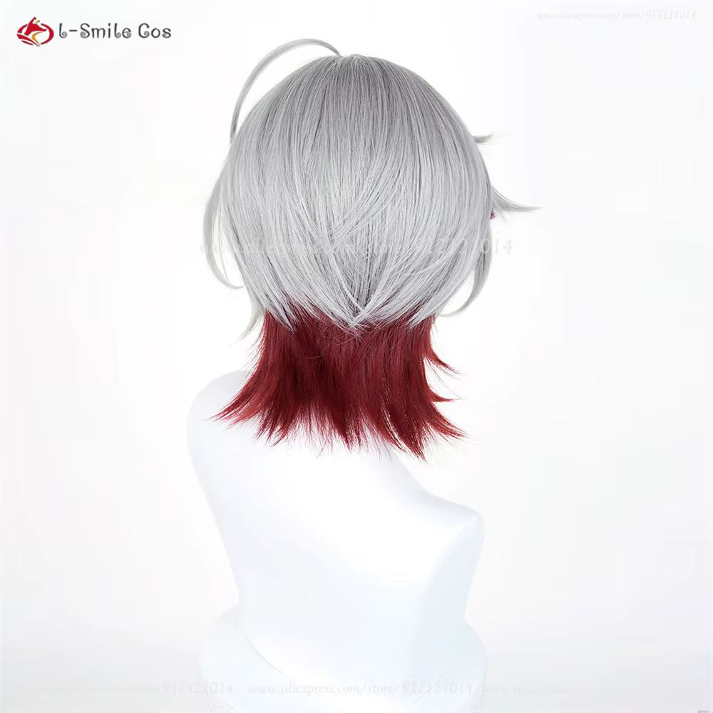 Illuga Cosplay perruque 35 cm argent gris rouge perruques mixtes pour hommes