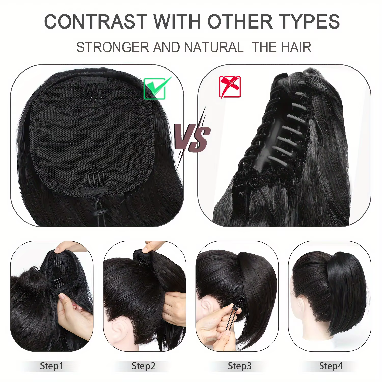 Postiche synthétique lisse et haute pour femme