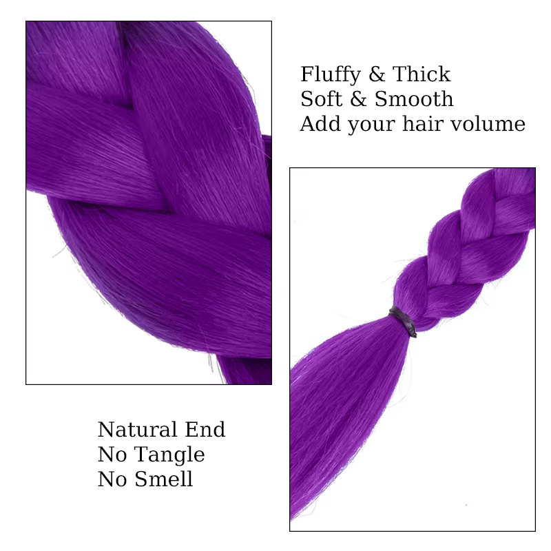 Perruque d'extension de queue de cheval de cheveux violets pour enfants postiche