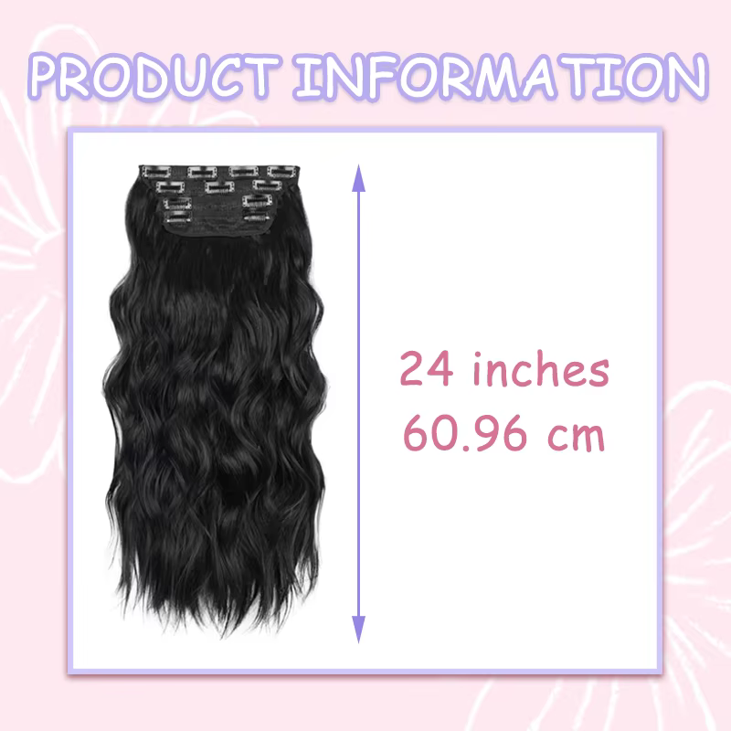 Extensions capillaires synthétiques noires épaisses à clips