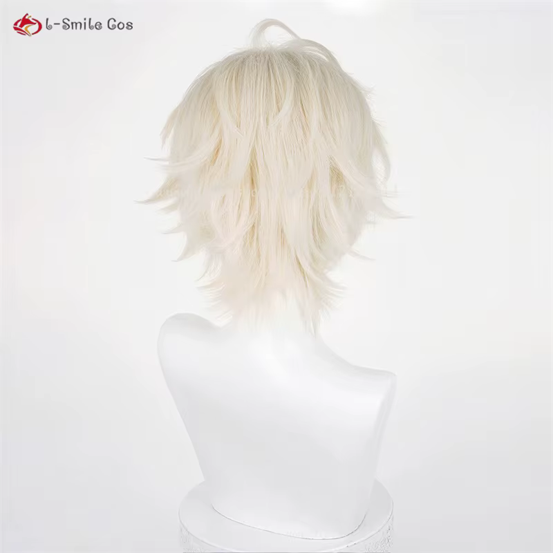 Perruque de Cosplay Synthétique Courte et Blond Clair de 30cm avec Bonnet