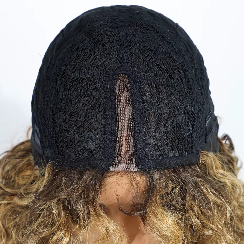 Lekker sans colle Blonde mettre en évidence court bouclés Bob partie centrale dentelle 100% perruques de cheveux