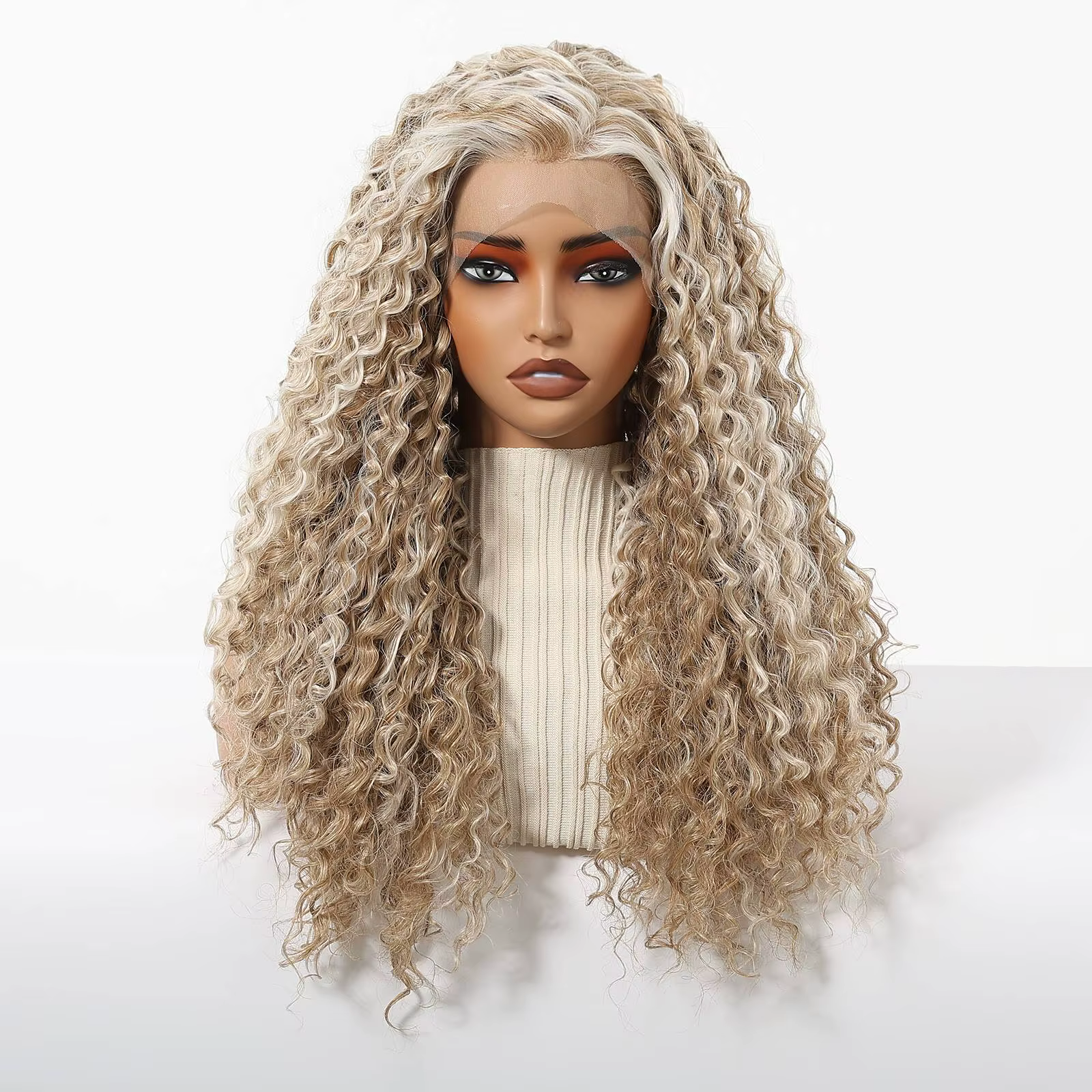 Perruque Lace Front Blonde Topshe HD 13x3.5 Cheveux Synthétiques Bouclés Profonds