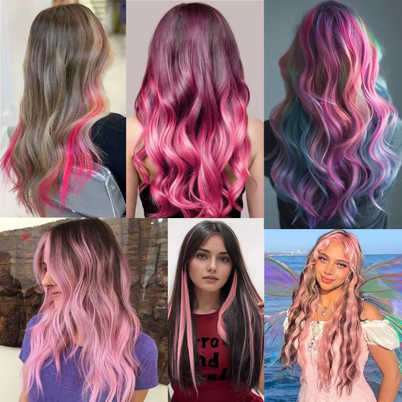 Extensions de cheveux synthétiques roses