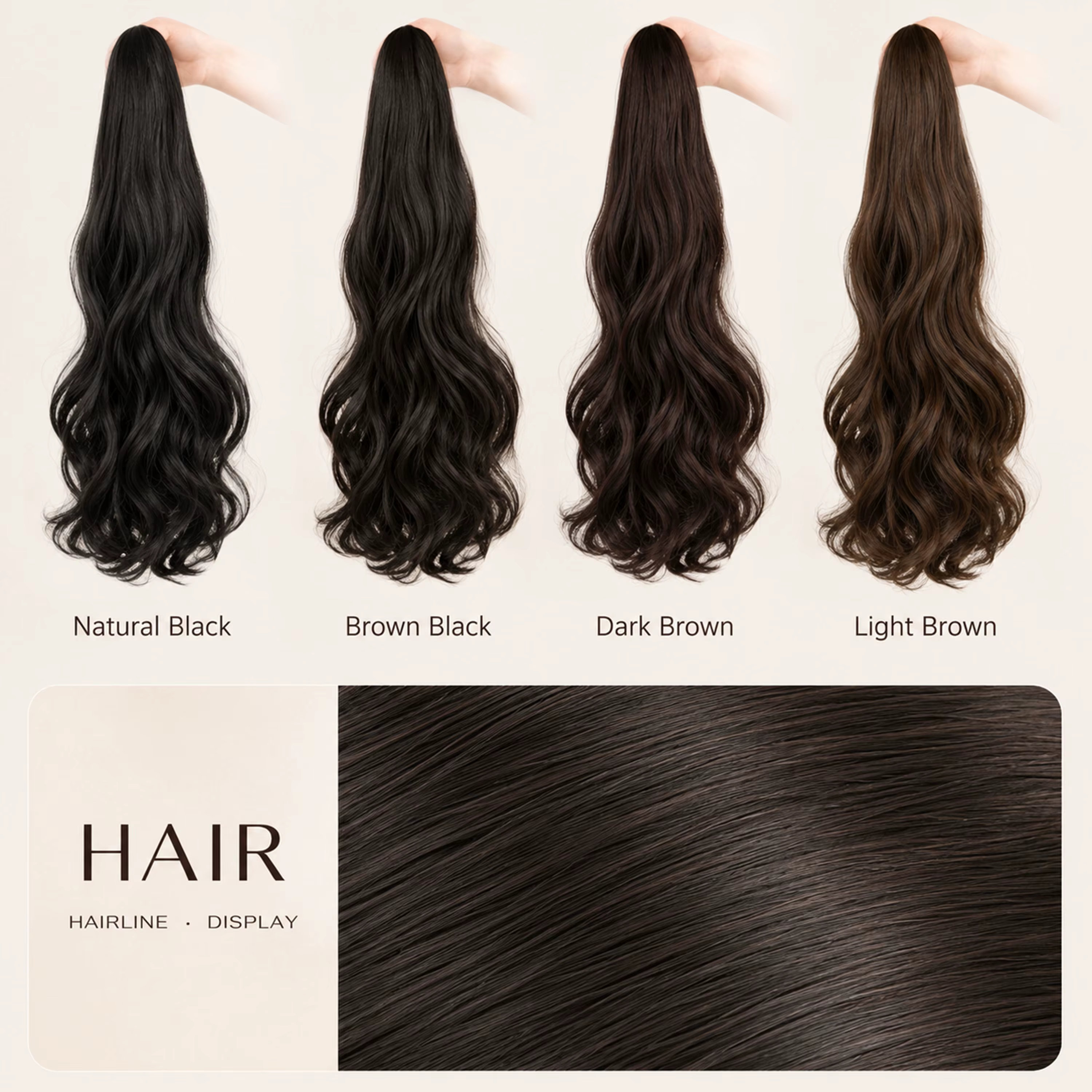 Extensions capillaires synthétiques longues et lisses à Clip pour queue de cheval