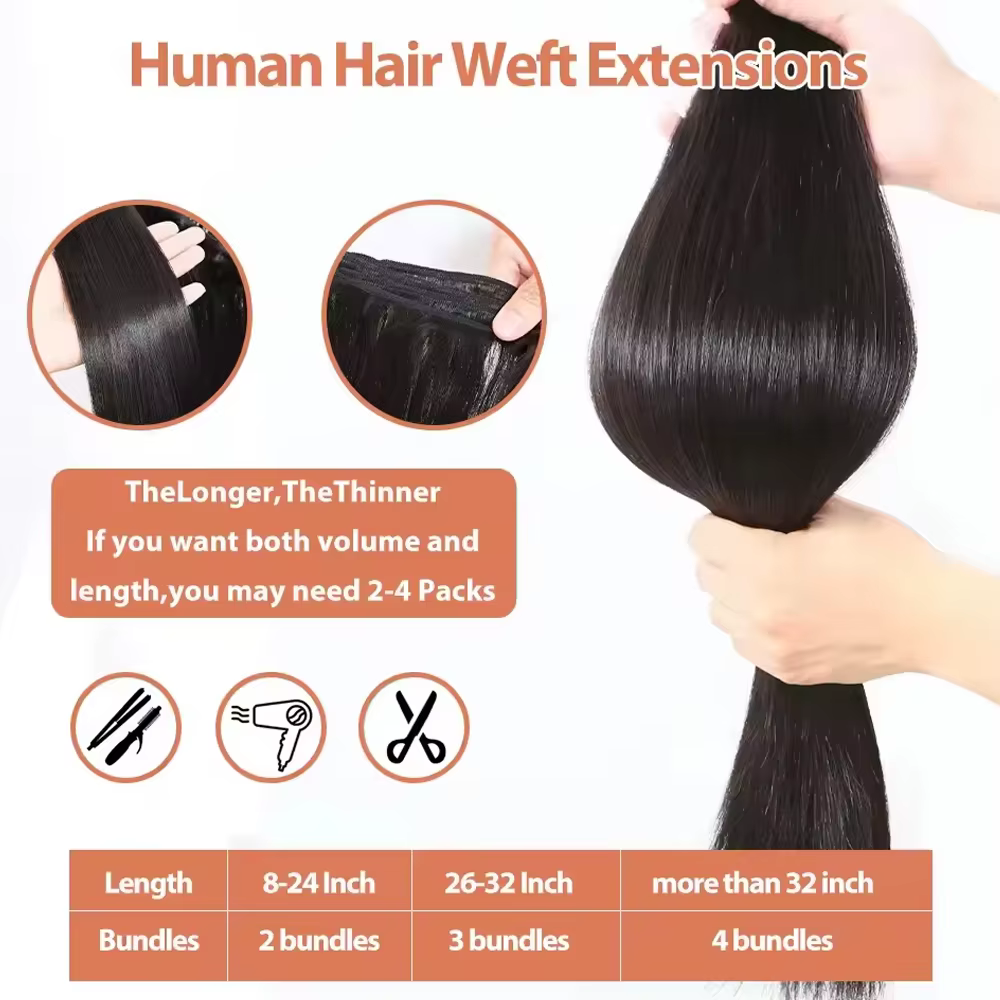 Extensions de cheveux humains brésiliens lisses vierges de 32 pouces