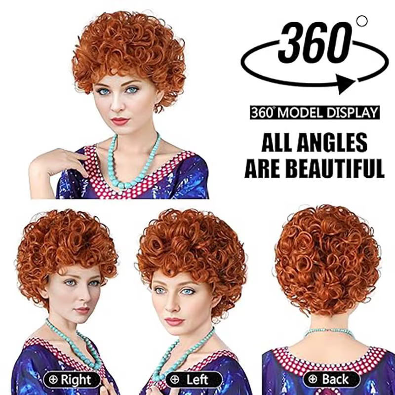 Perruque synthétique bouclée rouge Orange pour femmes