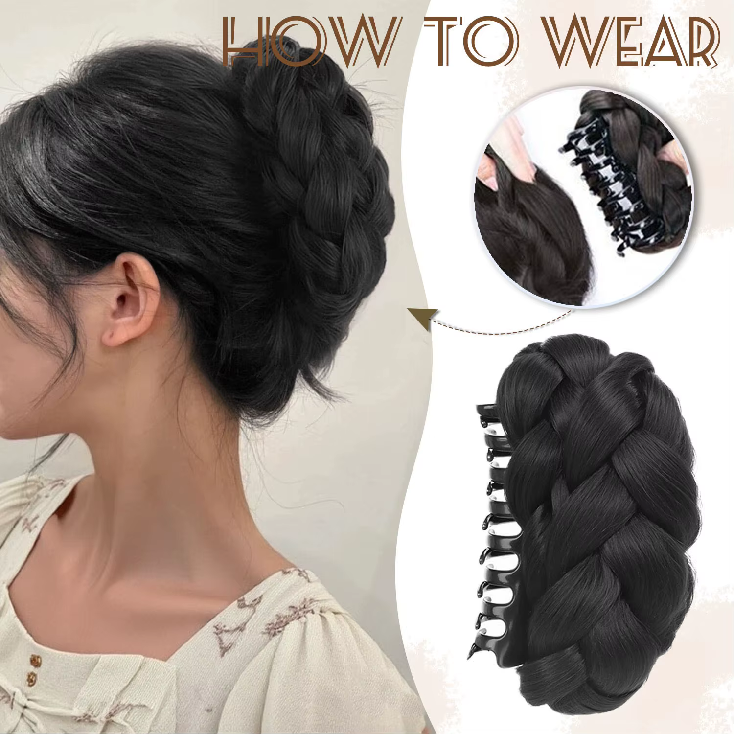 Postiche de chignon synthétique avec pince à griffe ovale