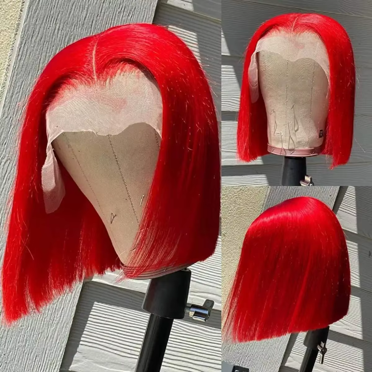 Perruque rouge chaude courte Bob droite dentelle avant