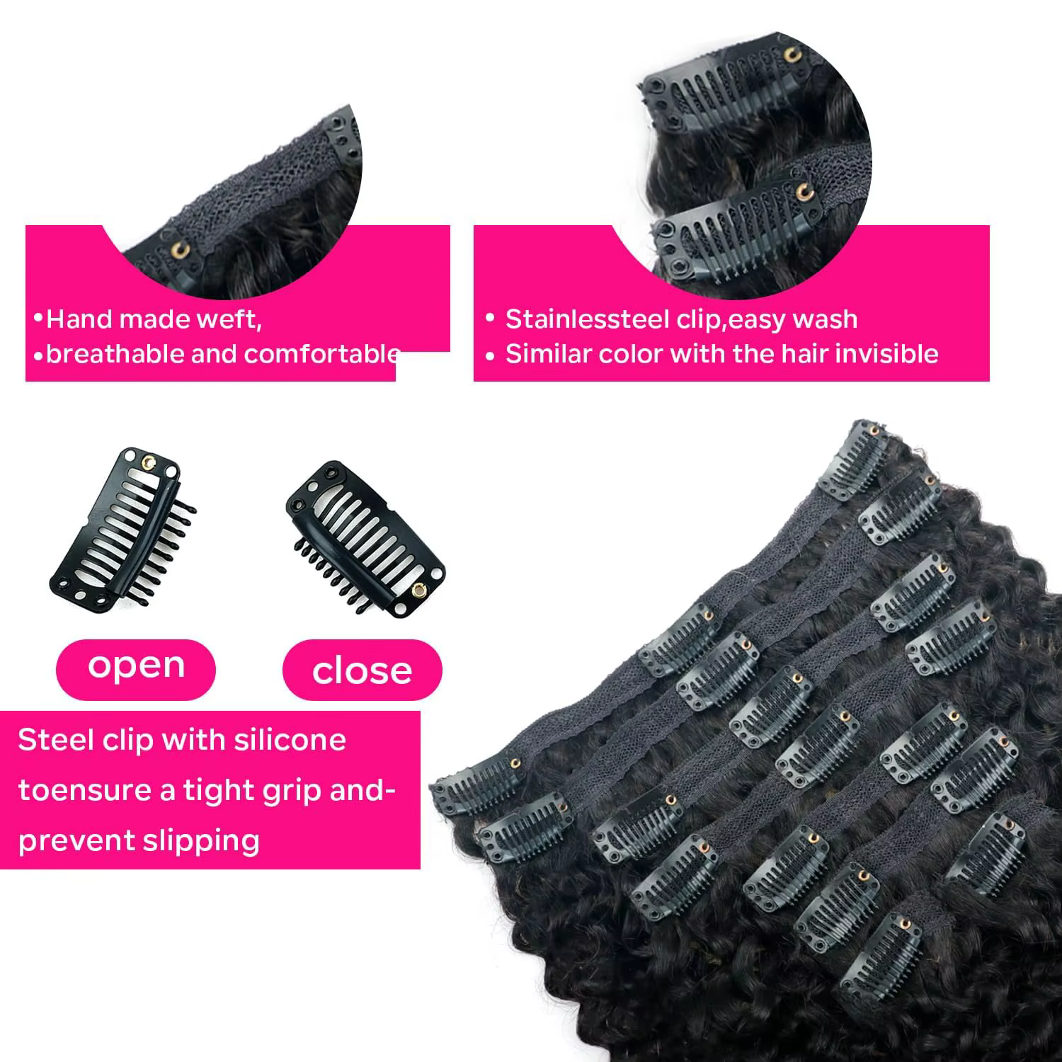Extensions de cheveux bouclés à clipser pour femmes