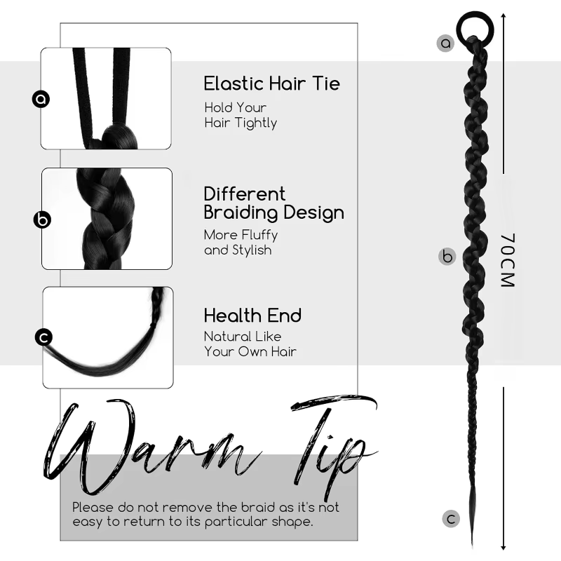 Extensions de cheveux queue de cheval tressées à la mode avec attaches