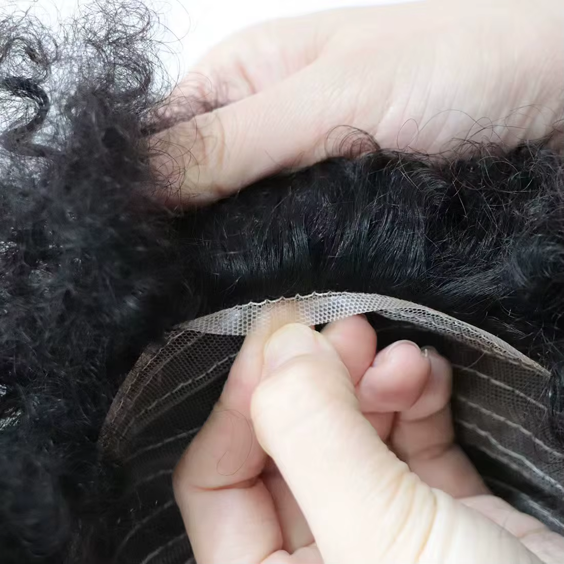 Perruque en cheveux humains bouclés africains pour hommes | Couverture complète avec base en dentelle respirante