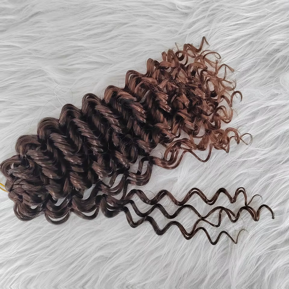 Extensions capillaires synthétiques bouclées de 14 pouces pour femmes, tresses ombrées brunes et blondes, Deep Wave, au Crochet, Passion Twist