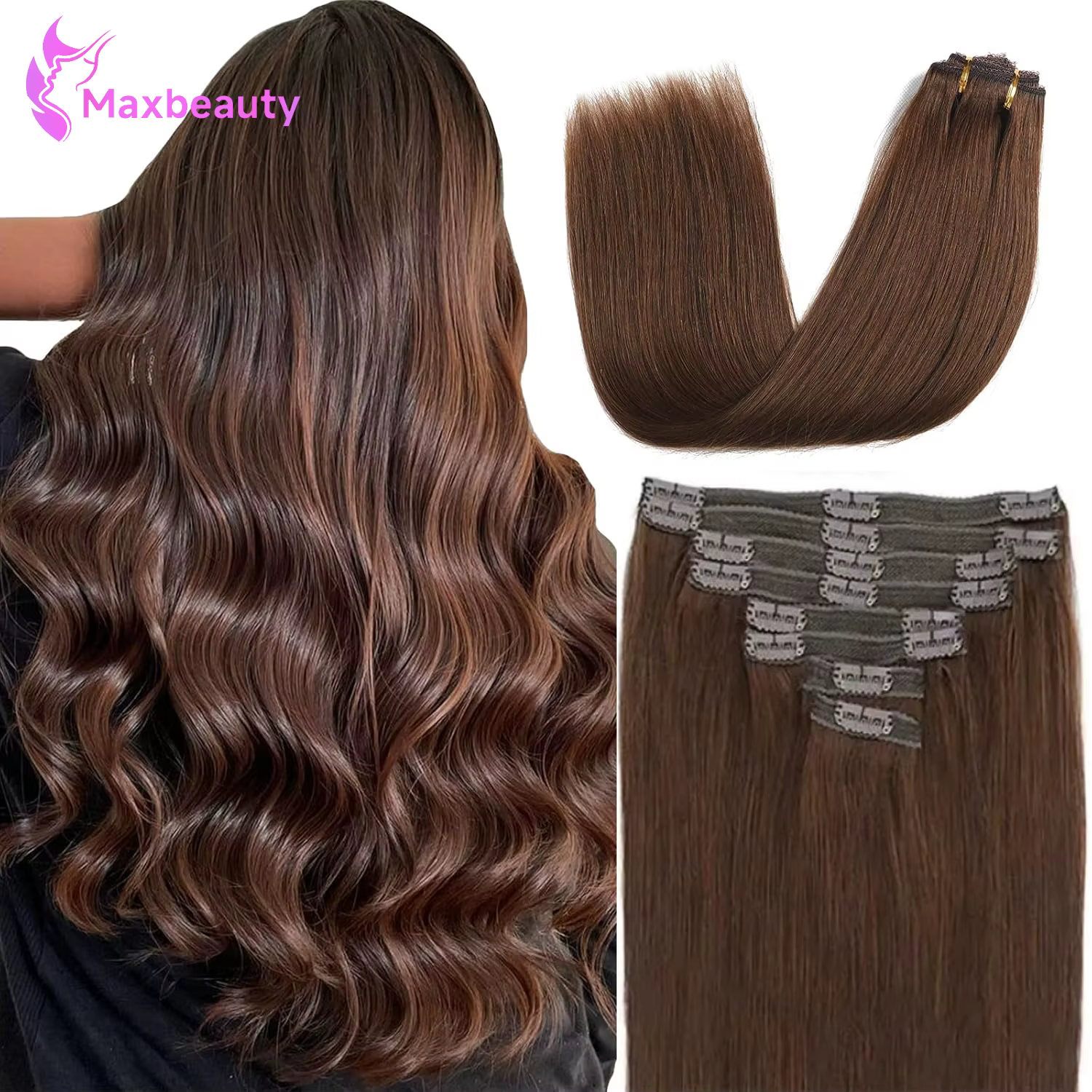 Extensions à clips brun chocolat