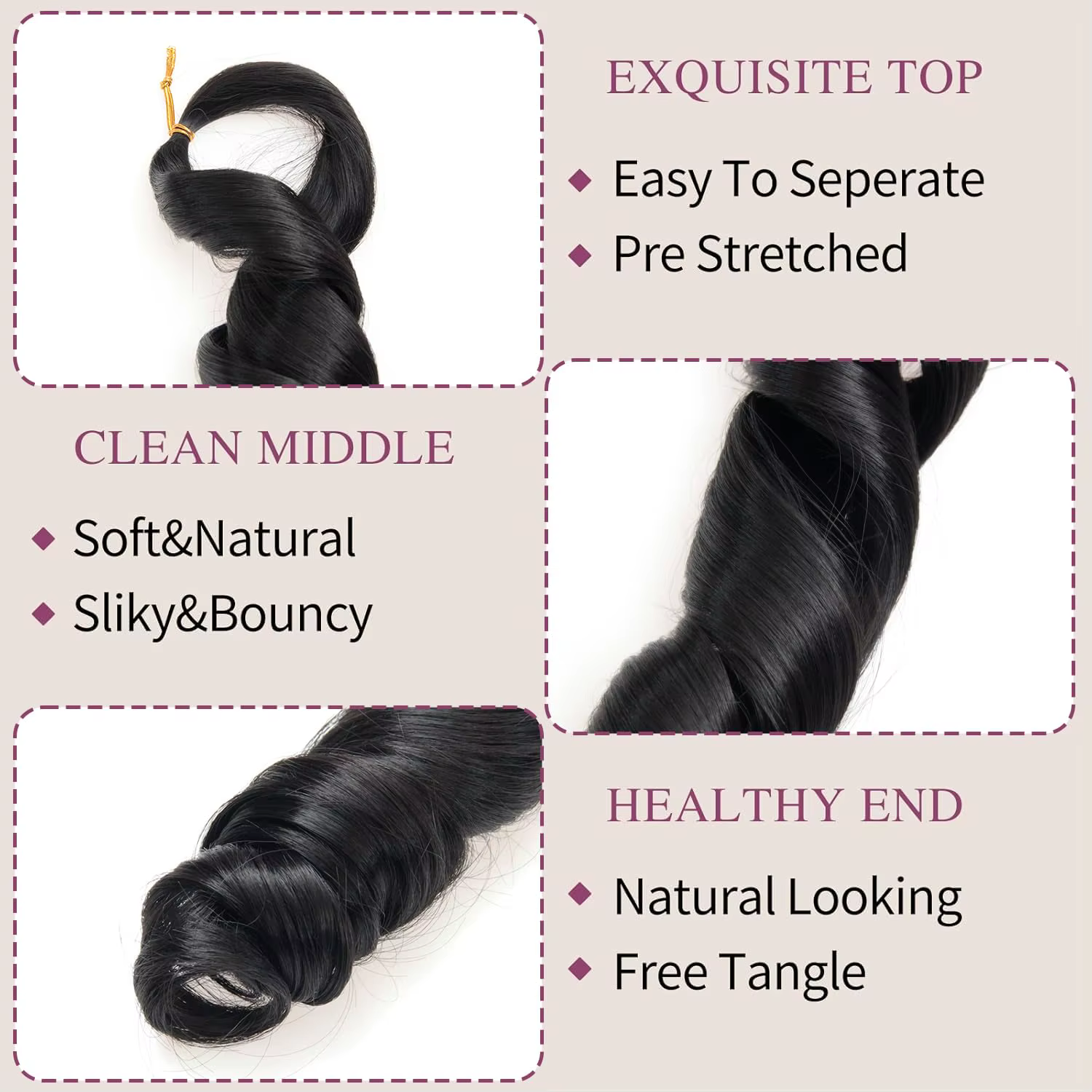 Extensions de cheveux synthétiques bouclés en spirale pour tresses