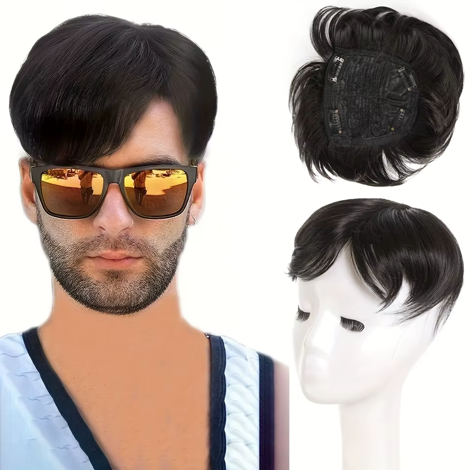 Perruque synthétique courte et droite noire pour homme