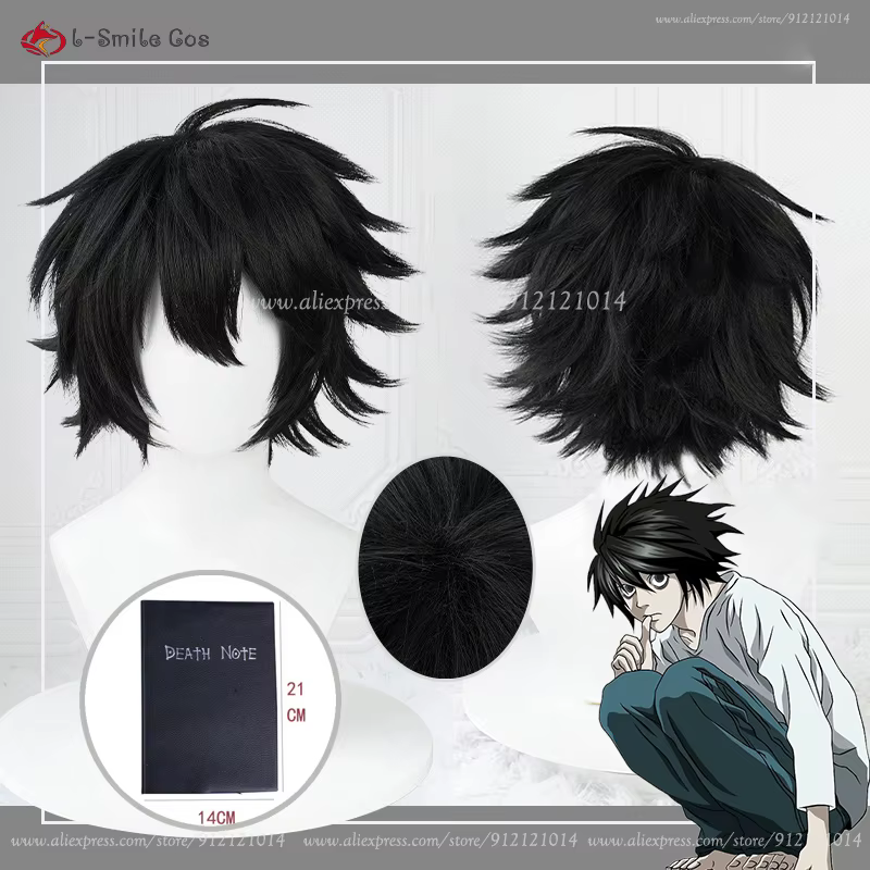 Haute qualité Anime L Cosplay perruque pour hommes L. Lawliet noir