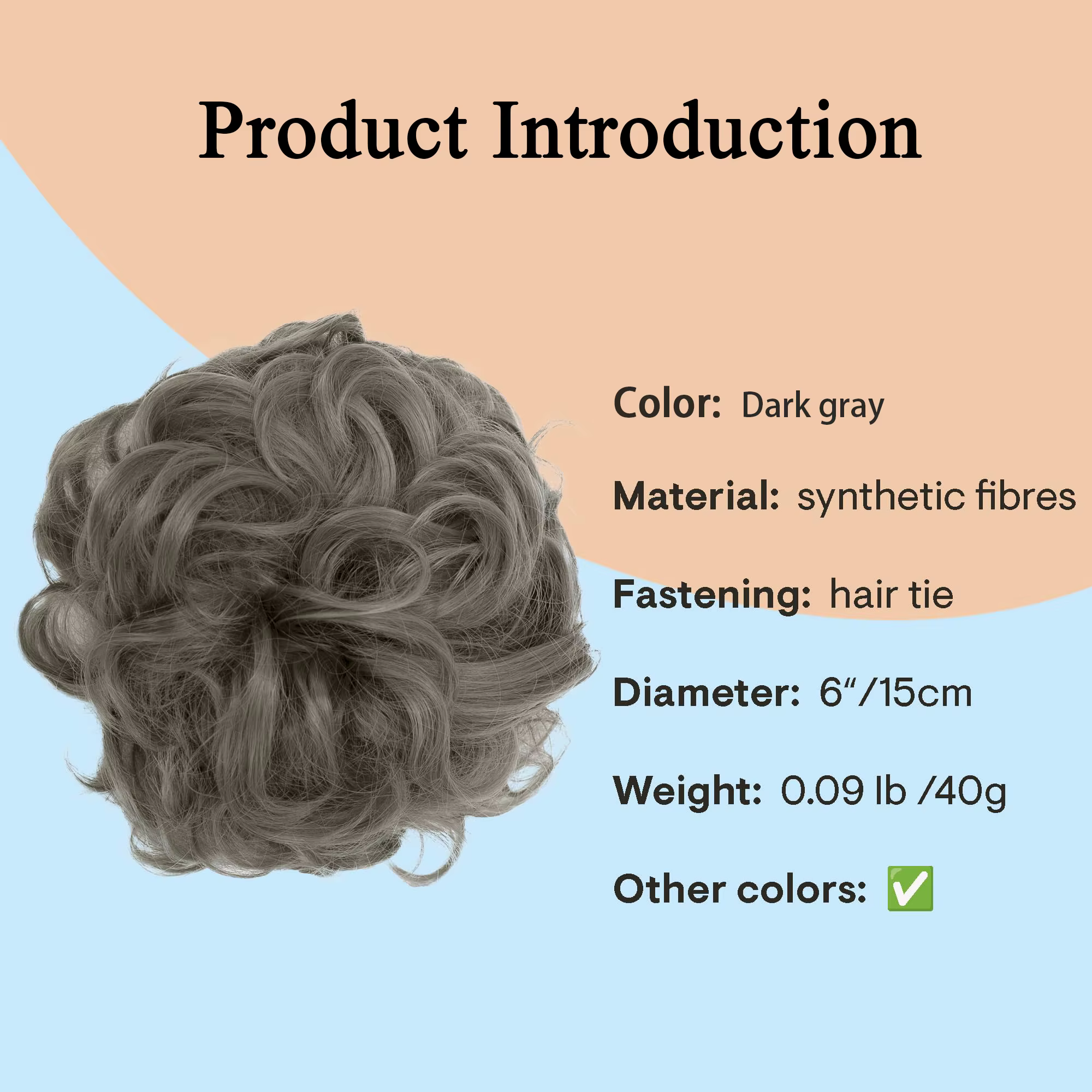 Chignon synthétique bouclé et désordonné gris foncé